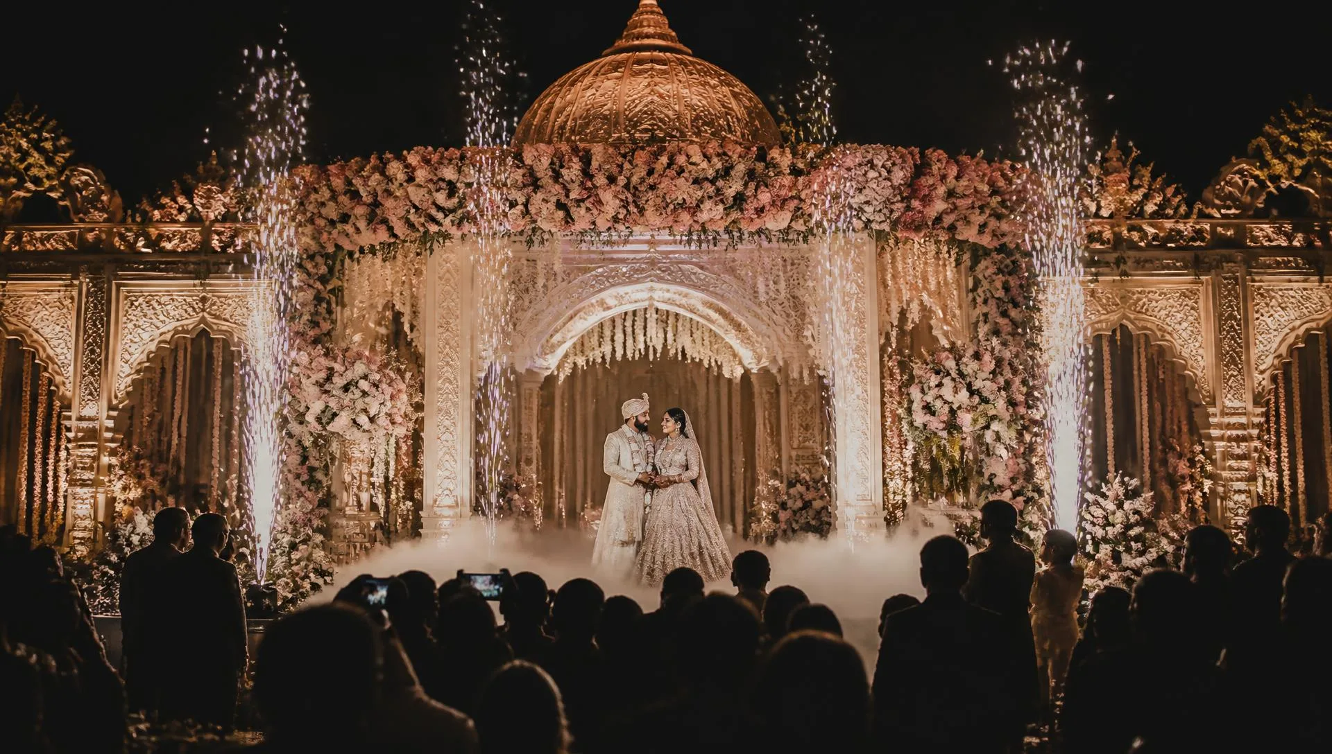 Wedding stage with floral installation