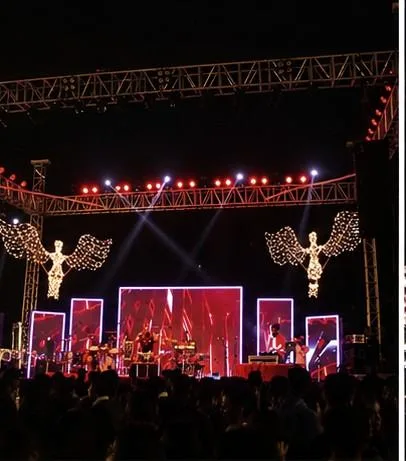 Live concert stage with angel wing lighting