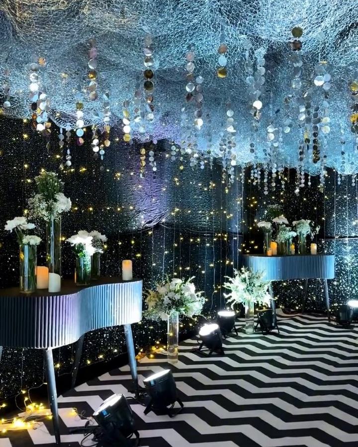 Mirror curtain lounge with chevron dance floor